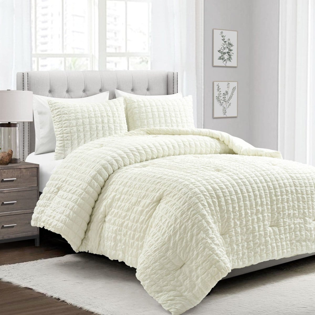 LushDecor Crinkle Textured Dobby Comforter Set in Ivory