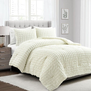LushDecor Crinkle Textured Dobby Comforter Set in Ivory