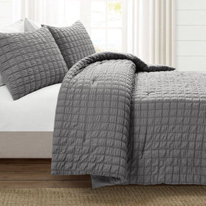 LushDecor Crinkle Textured Dobby Comforter Set in Dark Gray - view 2