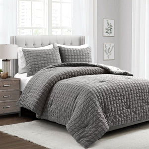 LushDecor Crinkle Textured Dobby Comforter Set in Dark Gray