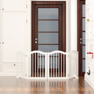 4 Panel Freestanding Pet Gate With Foldable Design And Support Feet - White