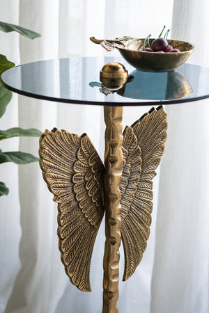 15.5x15.5x24" Round Top Accent Table With Angel Wings