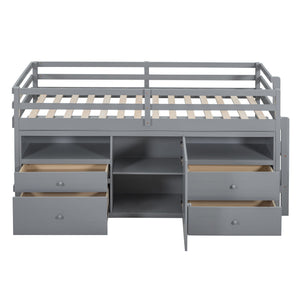 Loft Bed With 4 Drawers, Underneath Cabinet And Shelves