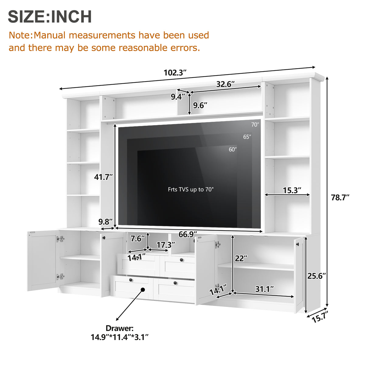 Farmhouse Elegant Entertainment Center Wall Unit with 4 Drawers