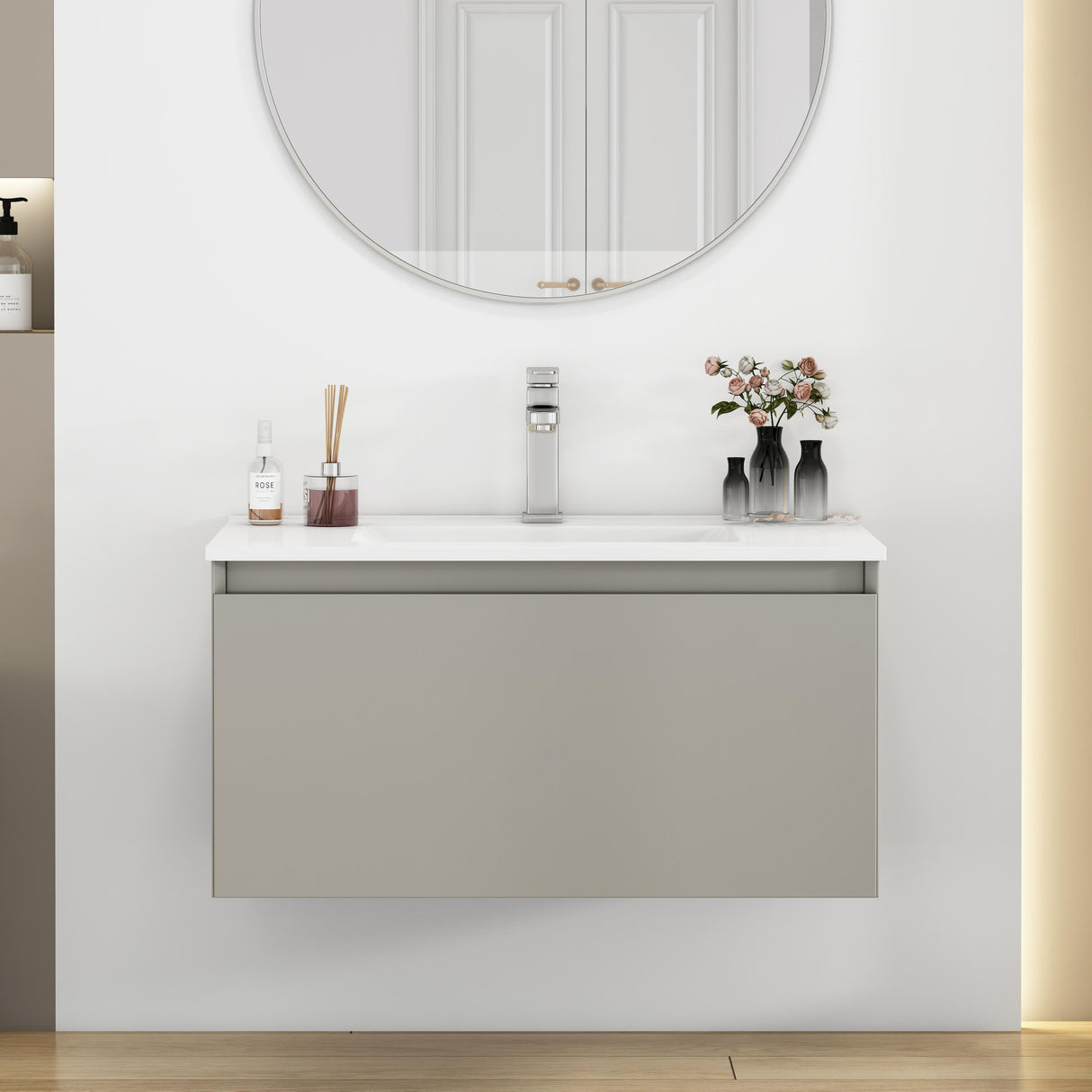 32-Inch Wall-Mounted Bathroom Vanity with Soft-Close Drawer