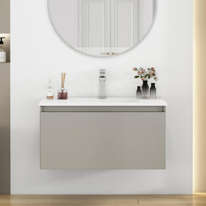 32-Inch Wall-Mounted Bathroom Vanity with Soft-Close Drawer