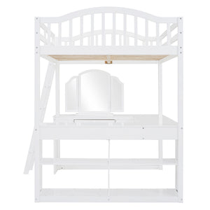 Loft Bed With Drawers, Cabinet, Shelves With Desk