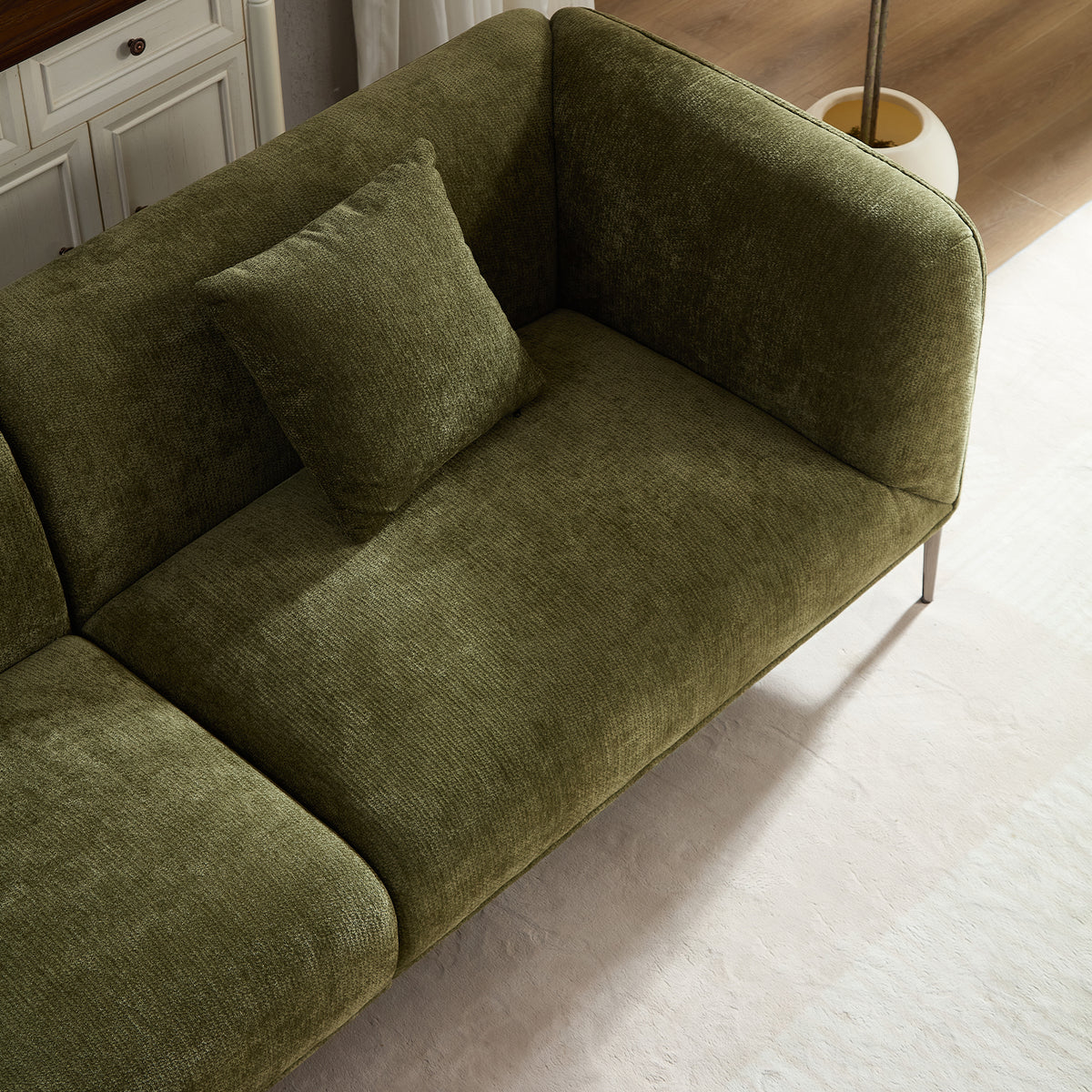 Modern 3-Seat Sofa, 82-Inch, Green Boucle Fabric
