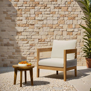 Porto Outdoor Club Chair and Acacia Side Table, Teak+Beige