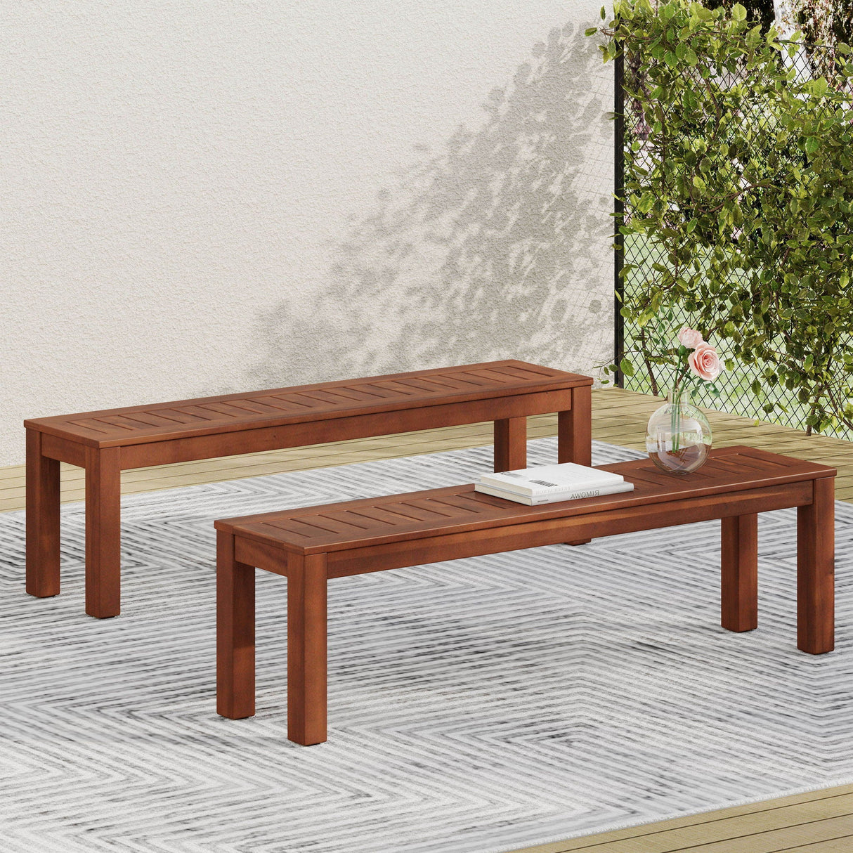 Acacia Wood Outdoor Bench With Beautiful Slat Paneling - Dark Brown - Best Buy Furniture