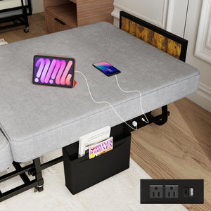 78"×31" Folding Bed with Headboard & USB Charging Station