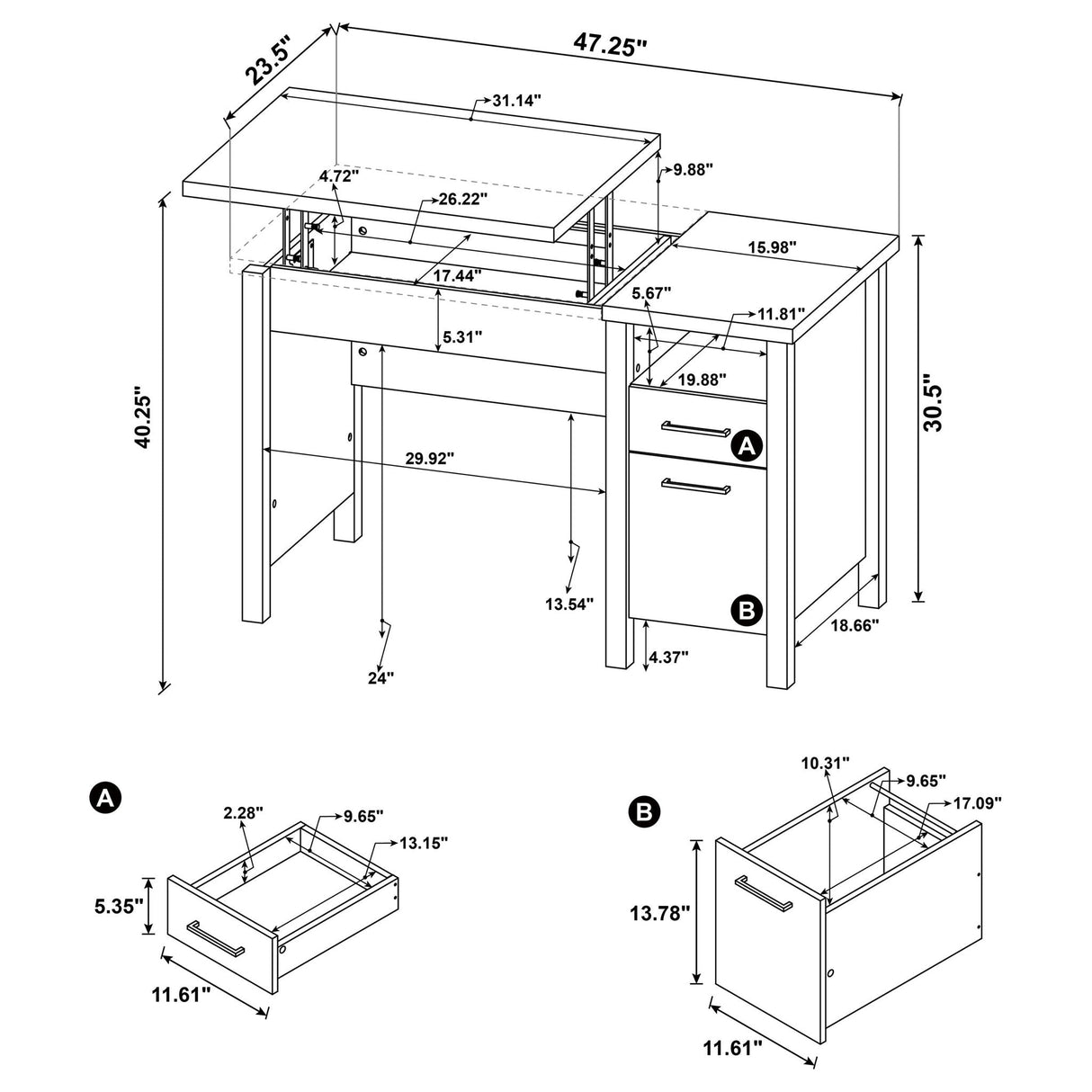 Chicolm - Lift Top Office Desk - Rustic