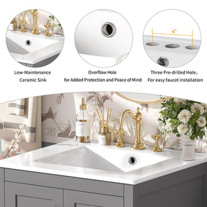 Bathroom Vanity With Integrated Undermount Ceramic Sink, 2 Doors And 1 Drawer, Soft Close Hinges
