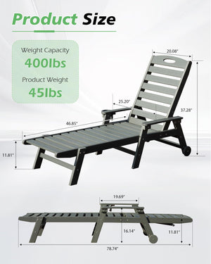 Patio Lounge Chair Outdoor with Reclining Backrest - HDPE
