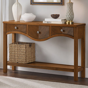 52'' Fluted Wood Console Table with 3 Drawers
