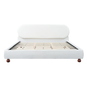 Cream-Colored Boucle Upholstered Bed with Rubber Wood Foot, King