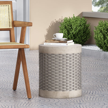 Outdoor Lightweight End Table Round Concrete Outdoor Side Table - Natural - Best Buy Furniture