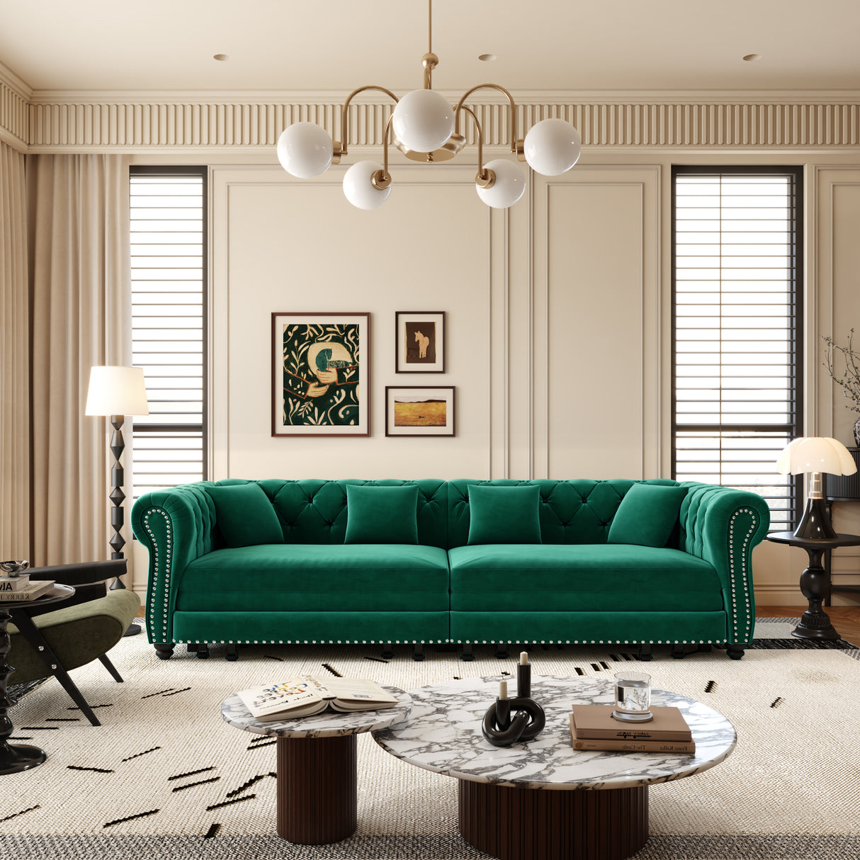 Chesterfield 3-in-1 Pull-Out Sofa Bed - Green