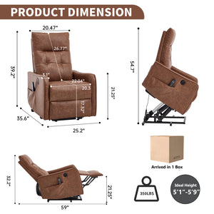 Brown PU Single Motor Power Lift Recliner Chair