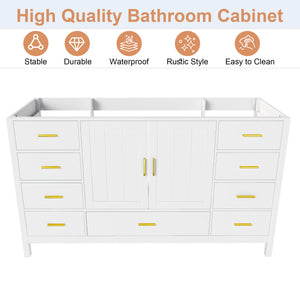 60" Bathroom Vanity Base Cabinet with Storage in White