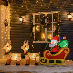 HOMCOM 8ft Long Christmas Inflatable Santa Claus with Sleigh and Reindeer