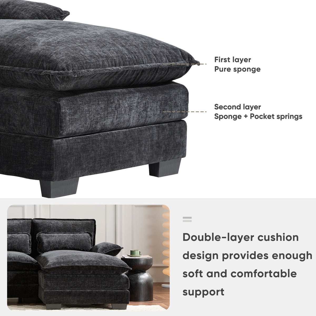 Modern U-Shaped Sectional Sofa with Console and USB Charger