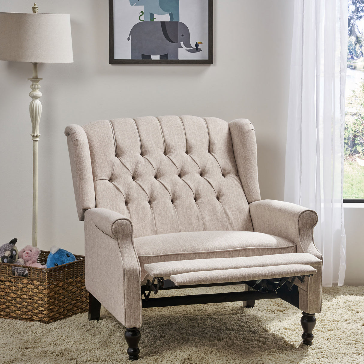 Push Back Recliner Chair Fabric Lounge Armchair