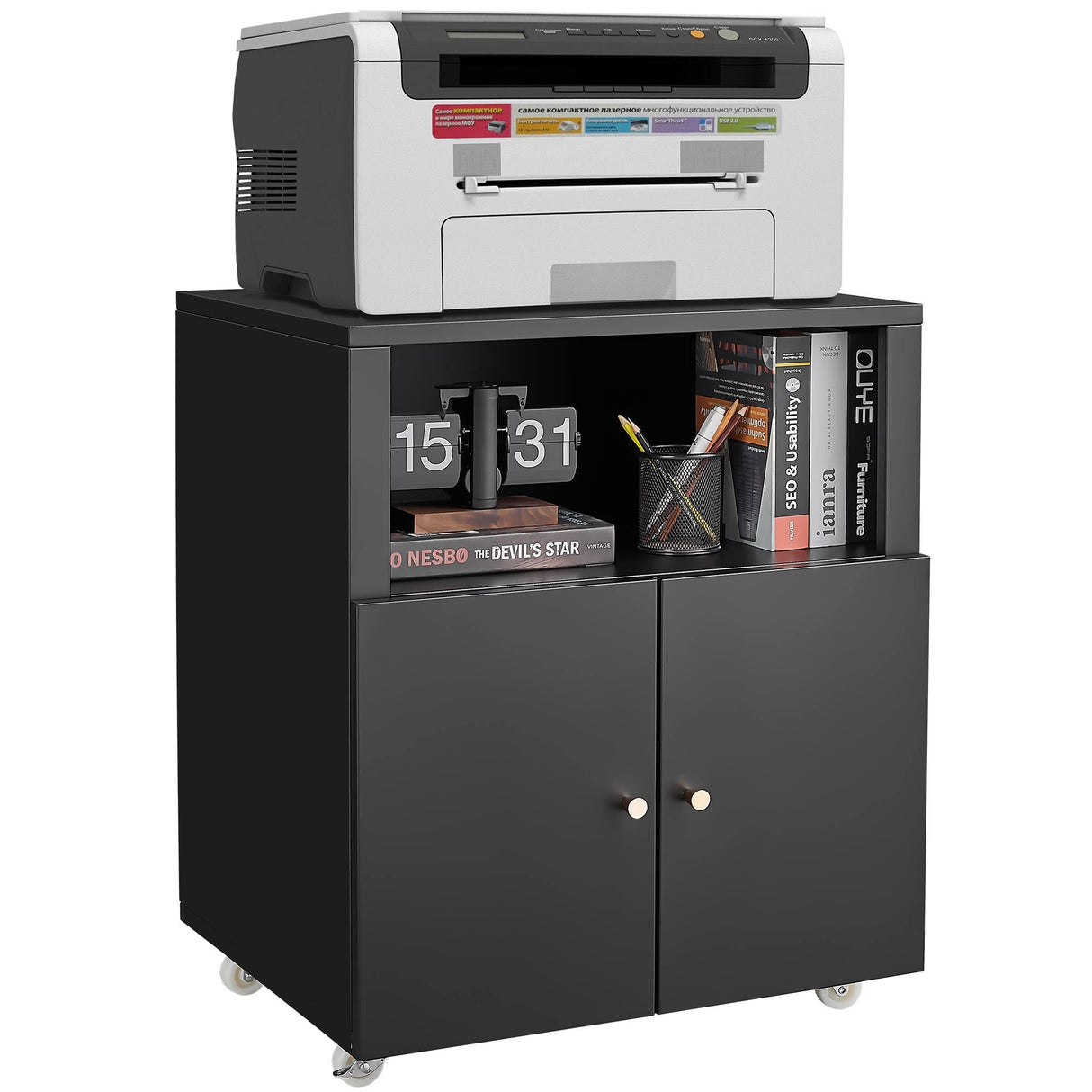 Home Office Printer Stand With Wheels And File Cabinet