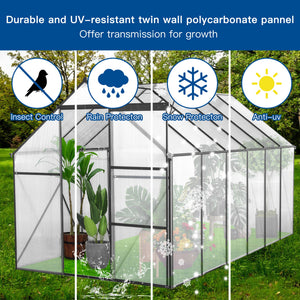 Polycarbonate house Raised Base And Anchor Aluminum Heavy Duty Walk-In houses For Outdoor Backyard In All Season