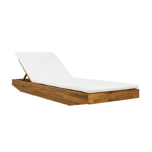 Acacia Wood Chaise Lounge with 2-Fold Thin Cushion - Teak Finish