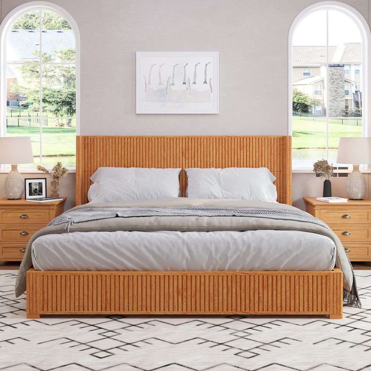 Solid Wood Platform Bed Frame with Headboard, King Size