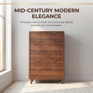 Tall 5-Drawer Dresser, Mid-Century Modern, Walnut
