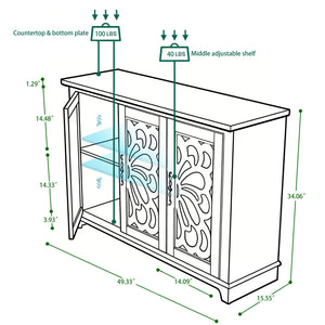 3 Door Mirrored Sideboard Cabinet With Adjustable Shelves