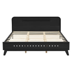 Pine Solid Wood Queen Size Bed, Solid and Stable, No Box Spring Needed