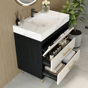 Modern Free-Standing Bathroom Vanity with Ceramic Vessel Sink & Durable Sintered Stone Top