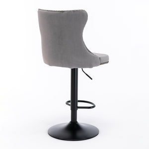 Swivel Barstools Adjusatble Seat Height, Modern Upholstered Bar Stools With Backs Comfortable Tufted For Home Pub And Kitchen Island (Set of 2)