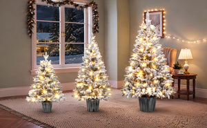 3-Piece Flocked Pre-Lit Christmas Tree Set