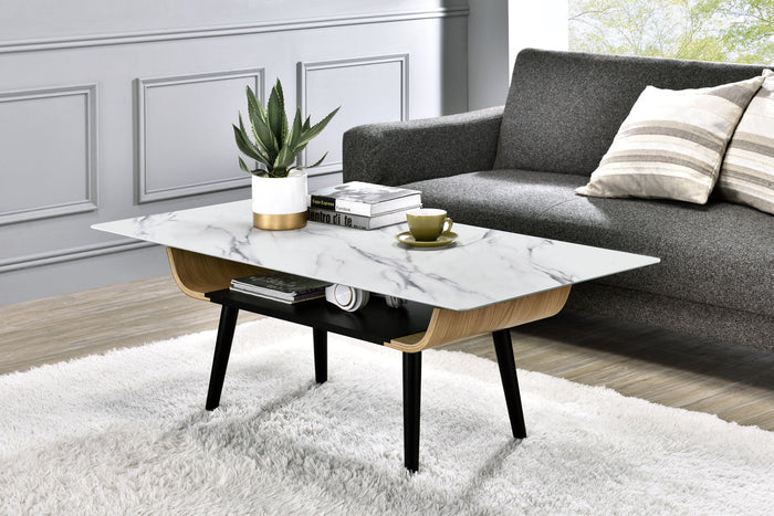 Landon Coffee Table with Glass Marble Texture Top