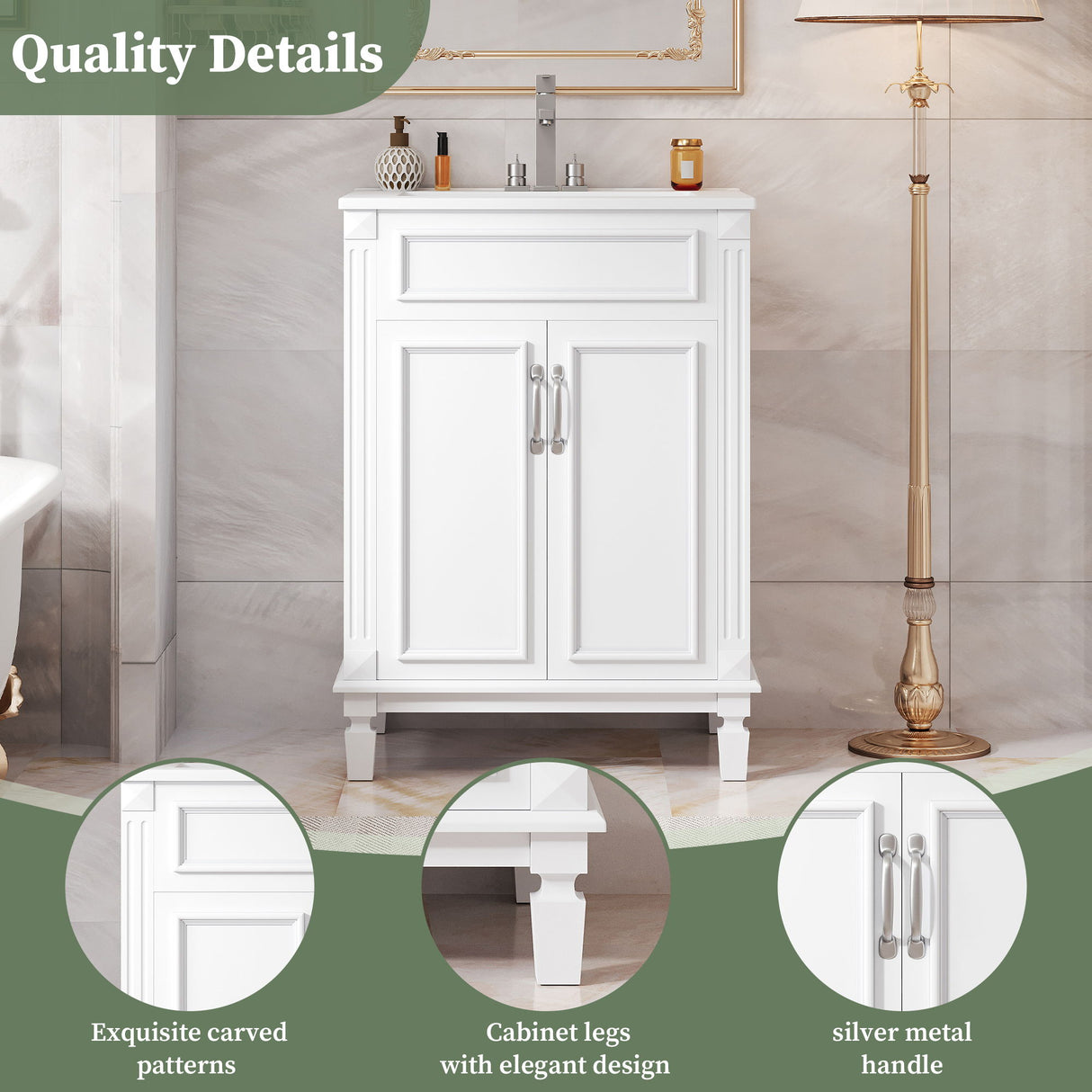 Bathroom Vanity With Top Sink, Cabinet With 2 Soft Closing Doors