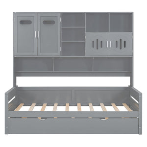 Daybed With All-In-One Cabinet And Shelf