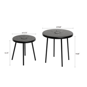 2-Pack Solar Powered Side Table with LED Light, Outdoor/Indoor Nesting Round End Table Set