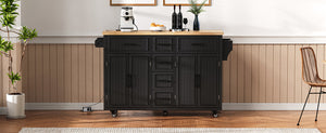 K&K 56.5'' Kitchen Island with Drop Leaf, Power Outlet