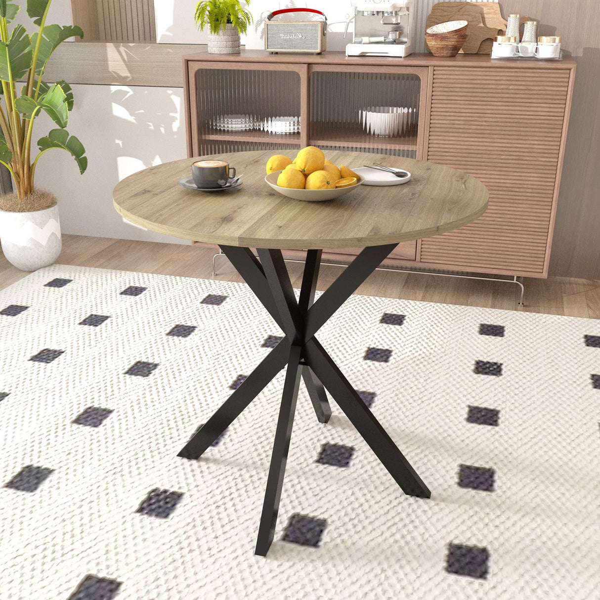 Round Dining Table For 2 - 4 People, Compact Kitchen Or Dining Room - Rustic Brown