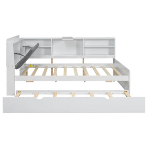 Platform Bed With Trundle, Shelves, And Storage Headboard