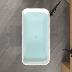 Rectangle Linear Freestanding Soaker Tub With Pop Up Drain, Double Wall Insulated Construction - Gloss White