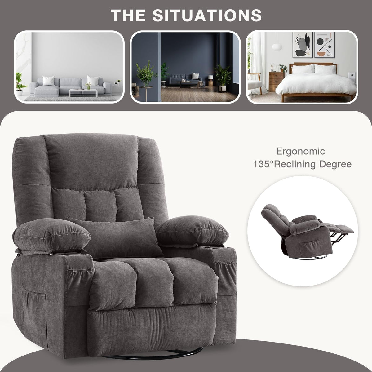 Massage Swivel Rocker Recliner Chair with Vibration Massage and Heat - Living Room