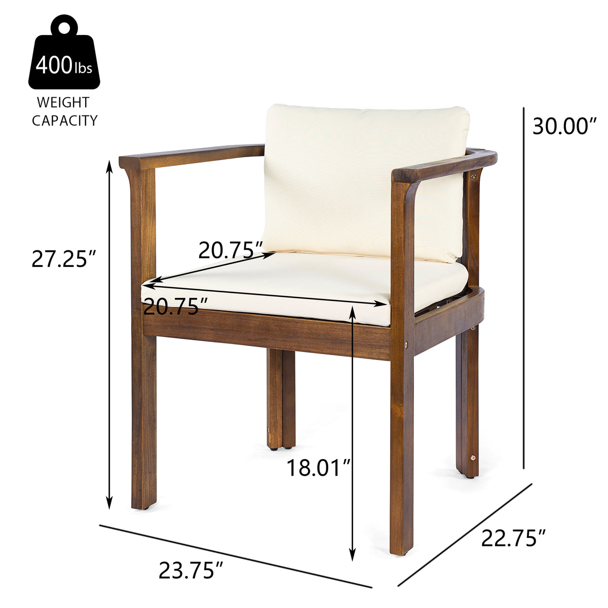 Outdoor Dining Chair Set of 4 with Curved Acacia Wood Arms