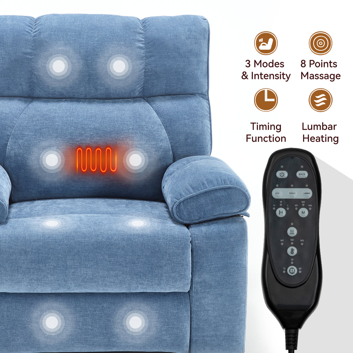 Blue Heat Massage Dual Motor Lift Recliner Chair