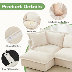 Slipcovered L Shape Sectional Long Sofa Couch - 4 Seater