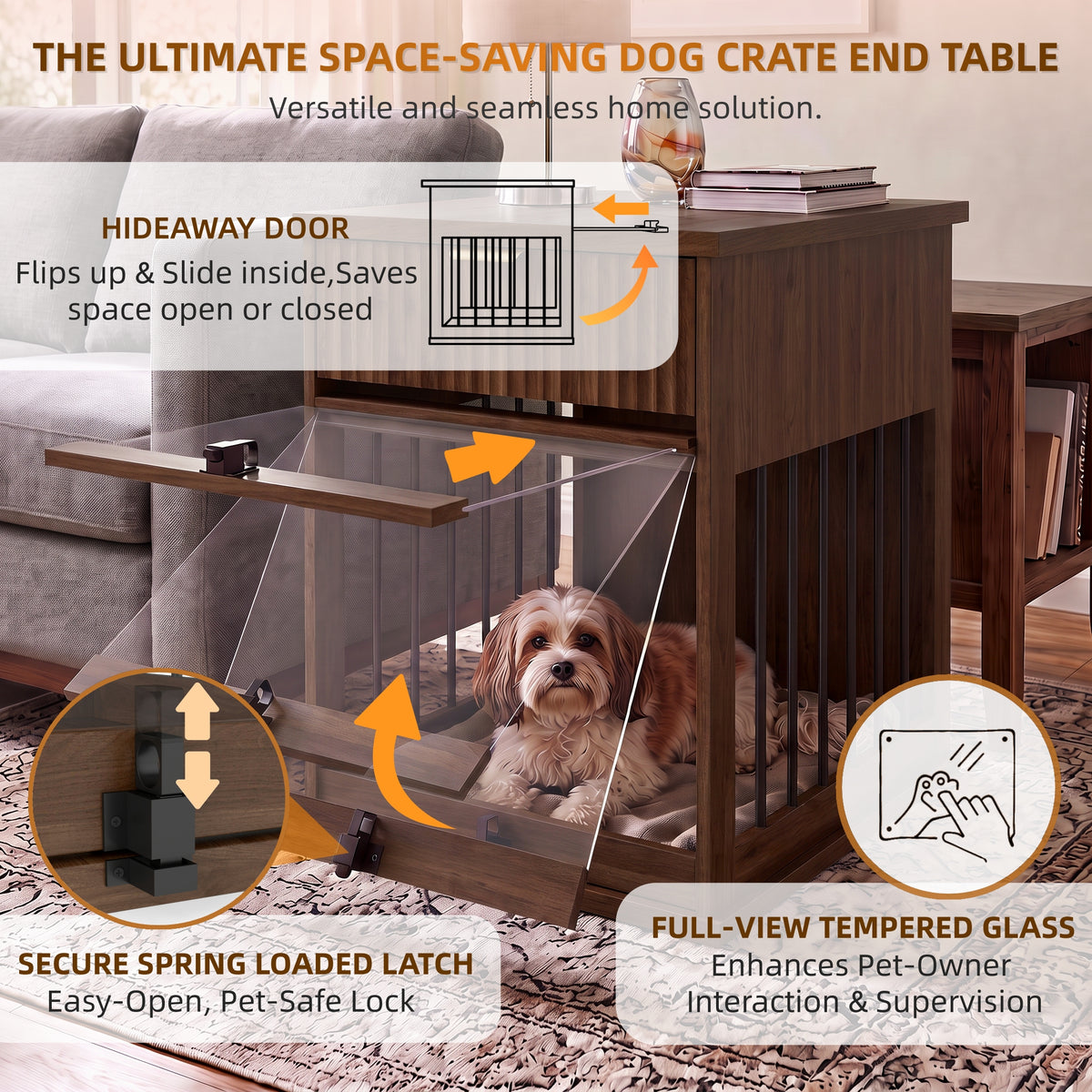 Dog Crate End Table with Charging Station and Storage